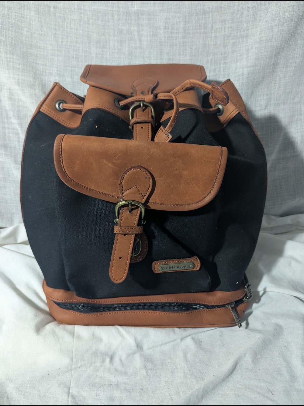 Nwt JT Madison Heavy Canvas Leather-Trim Backpack Bag Travel Day Tripper